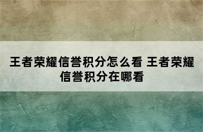 王者荣耀信誉积分怎么看 王者荣耀信誉积分在哪看